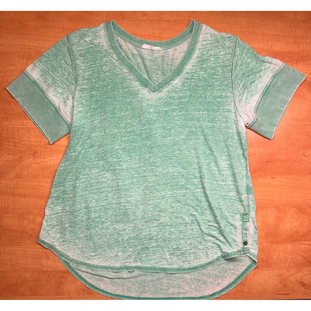 Jane + Delancey Women Green Burnout V-Neck Short Sleeve Button Cuff Top 1X